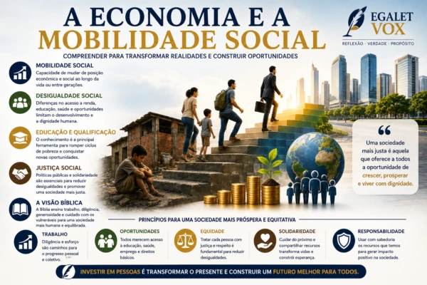 Economia e mobilidade social representadas por pessoas ascendendo socialmente através da educação, oportunidades e justiça social em cenário urbano contemporâneo.