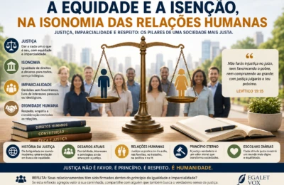 Ilustração moderna representando justiça, equidade, imparcialidade e isonomia nas relações humanas com balança da justiça e diversidade social.