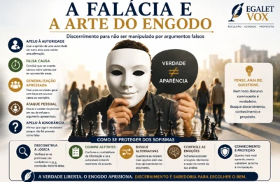 “Ilustração conceitual representando manipulação da informação, sofismos e conflitos entre verdade e engano na sociedade contemporânea.”