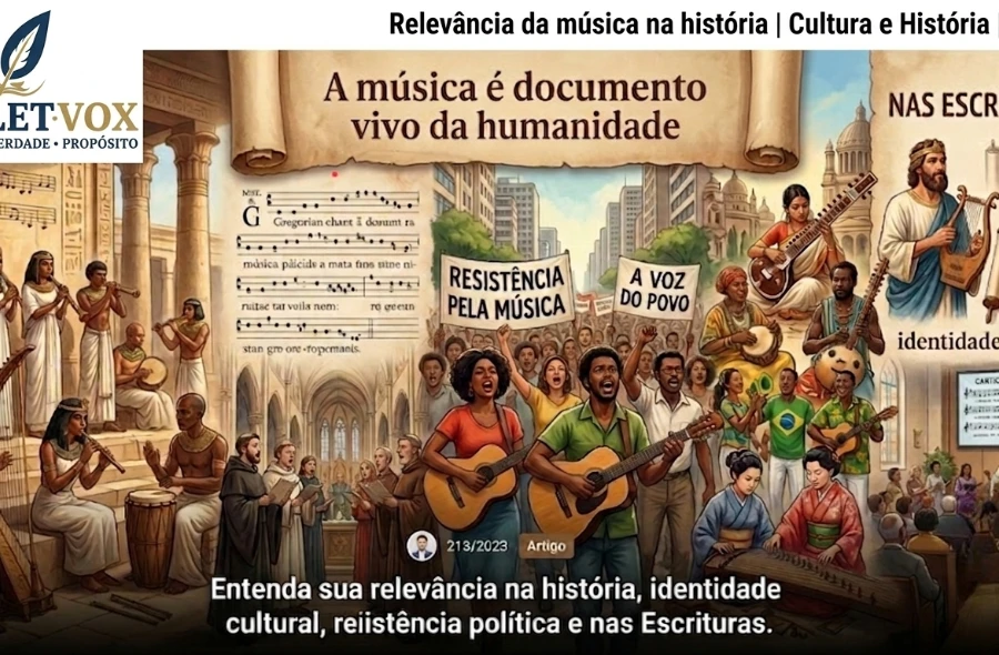 Flauta de osso antiga e partitura medieval simbolizando a relevância da música na história humana