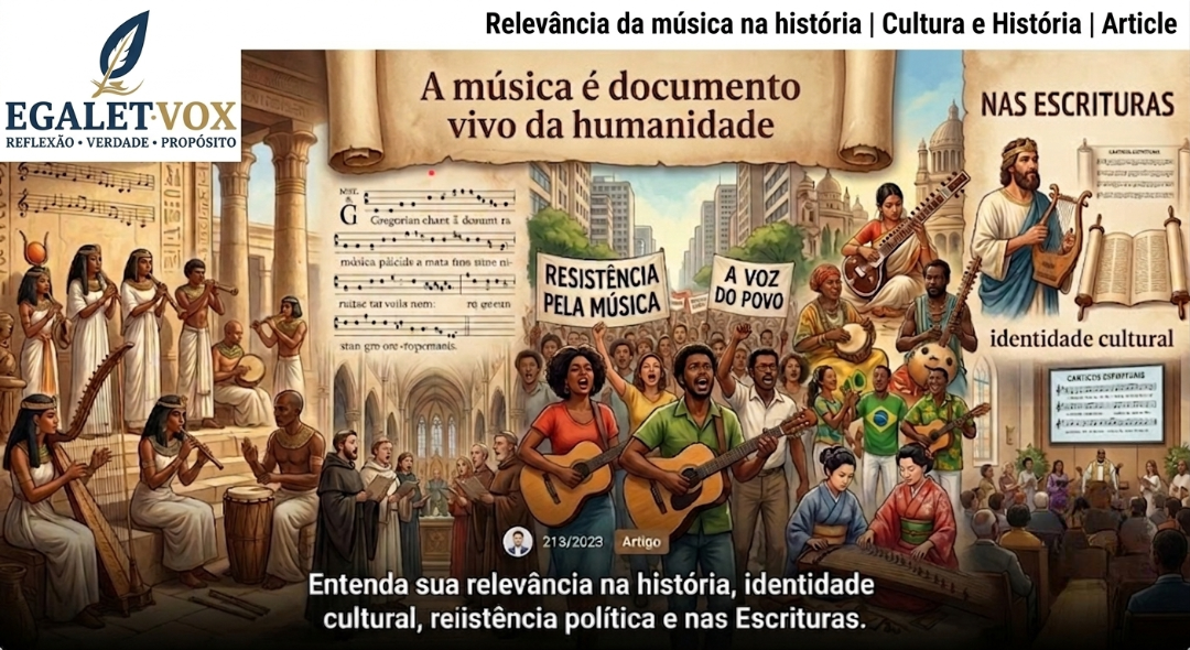 Flauta de osso antiga e partitura medieval simbolizando a relevância da música na história humana